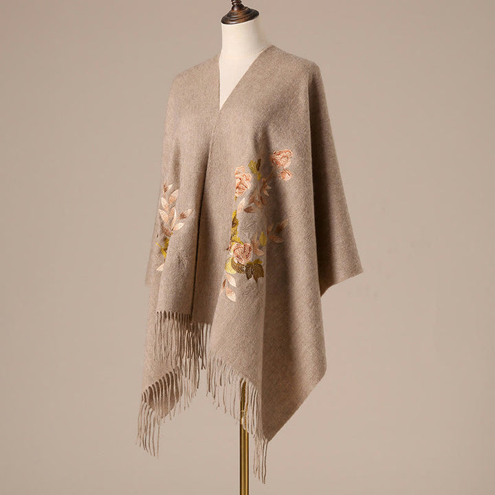 Chal de lana con Buddha Stones y borlas bordadas con flores de Weiyang, bufanda de viaje acogedora para el invierno