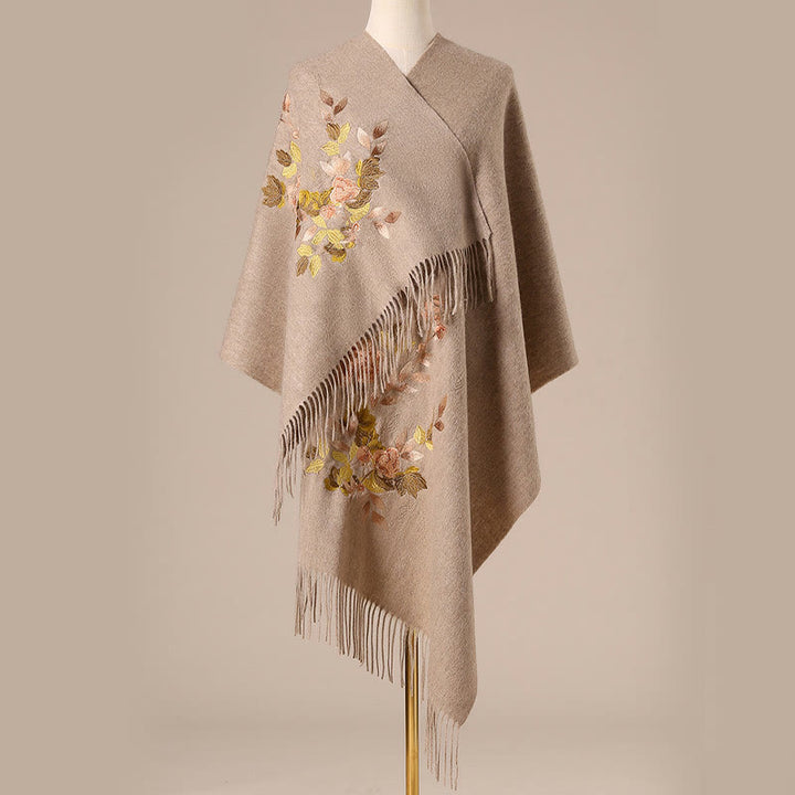Chal de lana con Buddha Stones y borlas bordadas con flores de Weiyang, bufanda de viaje acogedora para el invierno