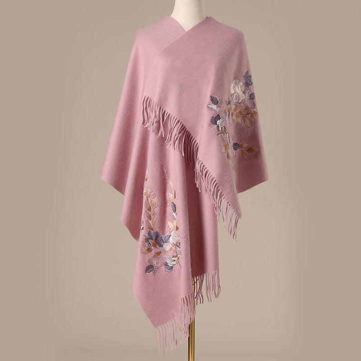 Chal de lana con Buddha Stones y borlas bordadas con flores de Weiyang, bufanda de viaje acogedora para el invierno