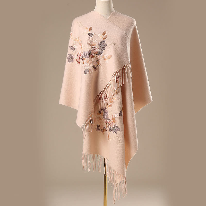 Chal de lana con Buddha Stones y borlas bordadas con flores de Weiyang, bufanda de viaje acogedora para el invierno