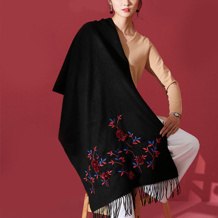 Chal de lana con Buddha Stones y bordado floral en 3D, bufanda de viaje acogedora para el invierno con borlas - image 3