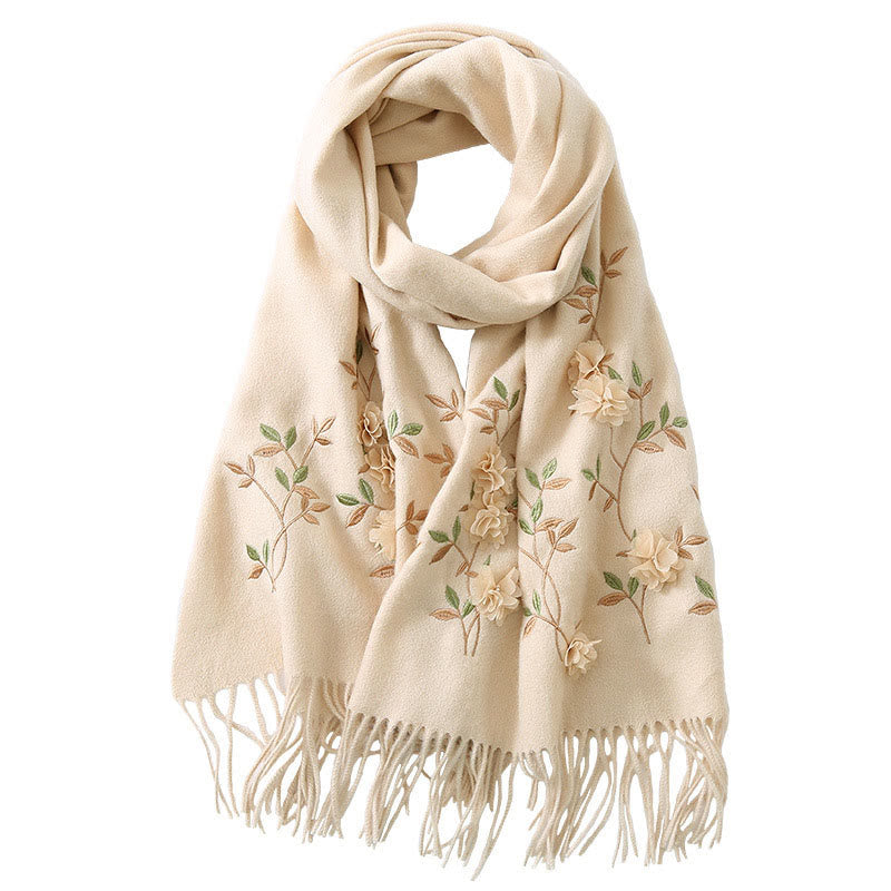 Chal de lana con Buddha Stones y bordado floral en 3D, bufanda de viaje acogedora para el invierno con borlas