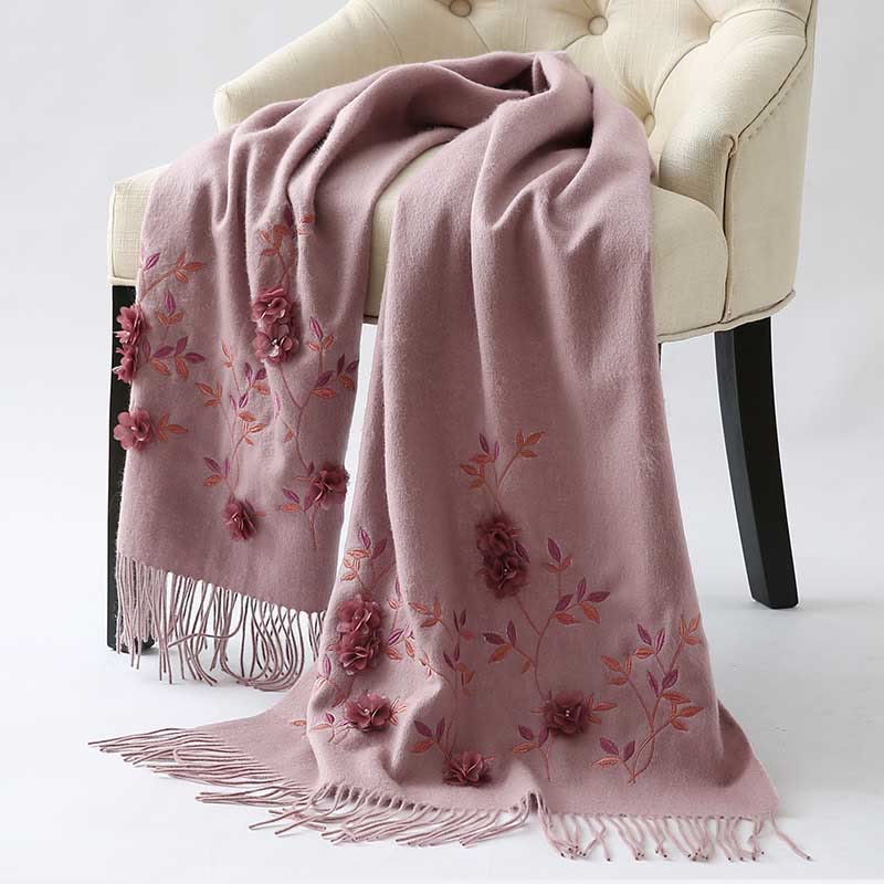 Chal de lana con Buddha Stones y bordado floral en 3D, bufanda de viaje acogedora para el invierno con borlas