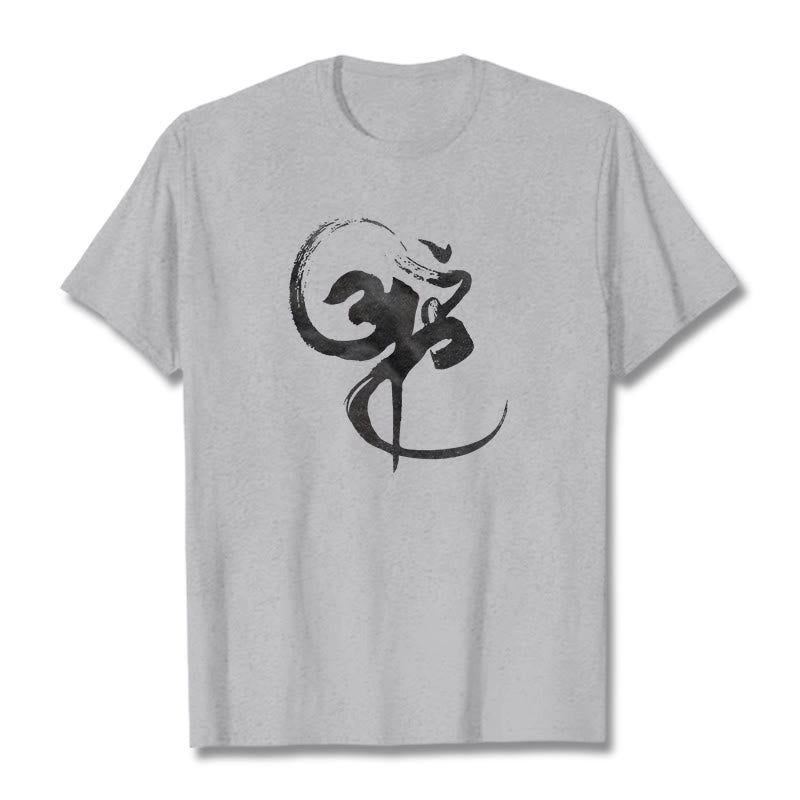 Camiseta de algodón con diseño Om y Buddha Stones - Gris claro - 2XL - image 20