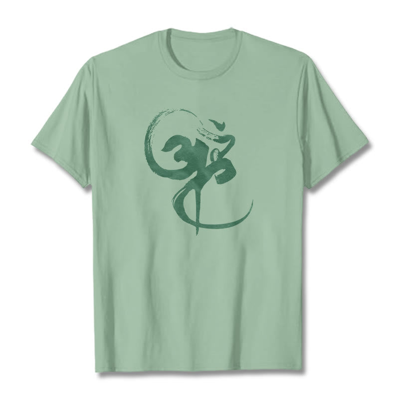 Camiseta de algodón con diseño Om y Buddha Stones - Verde pálido - 2XL - image 17