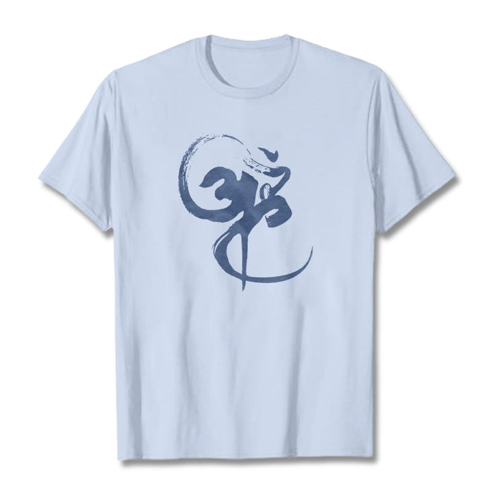 Camiseta de algodón con diseño Om y Buddha Stones - Cian claro - 2XL - image 11