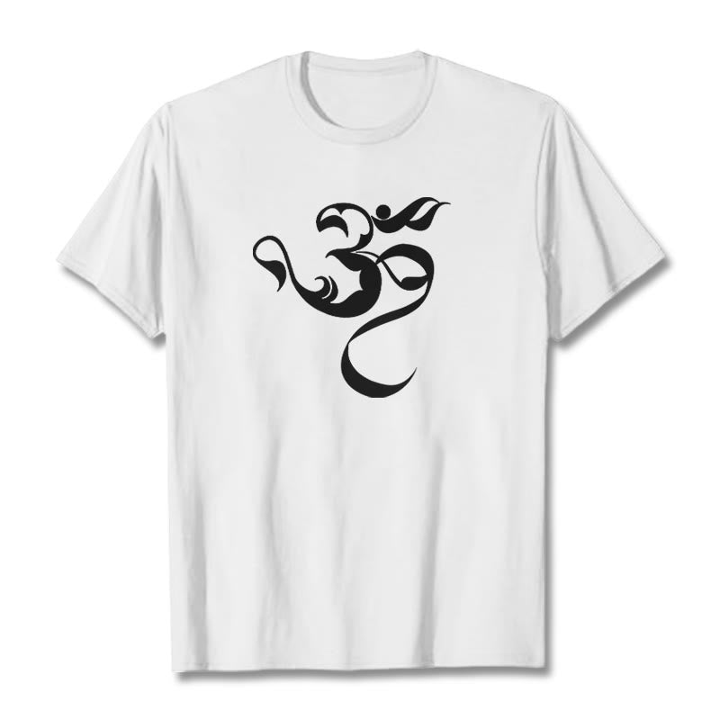 Camiseta de algodón con diseño de figura Om y Buddha Stones - Blanco - 2XL - image 5