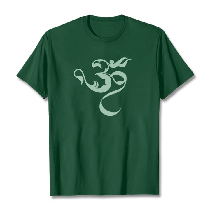 Camiseta de algodón con diseño de figura Om y Buddha Stones - Verde bosque - 2XL - image 9