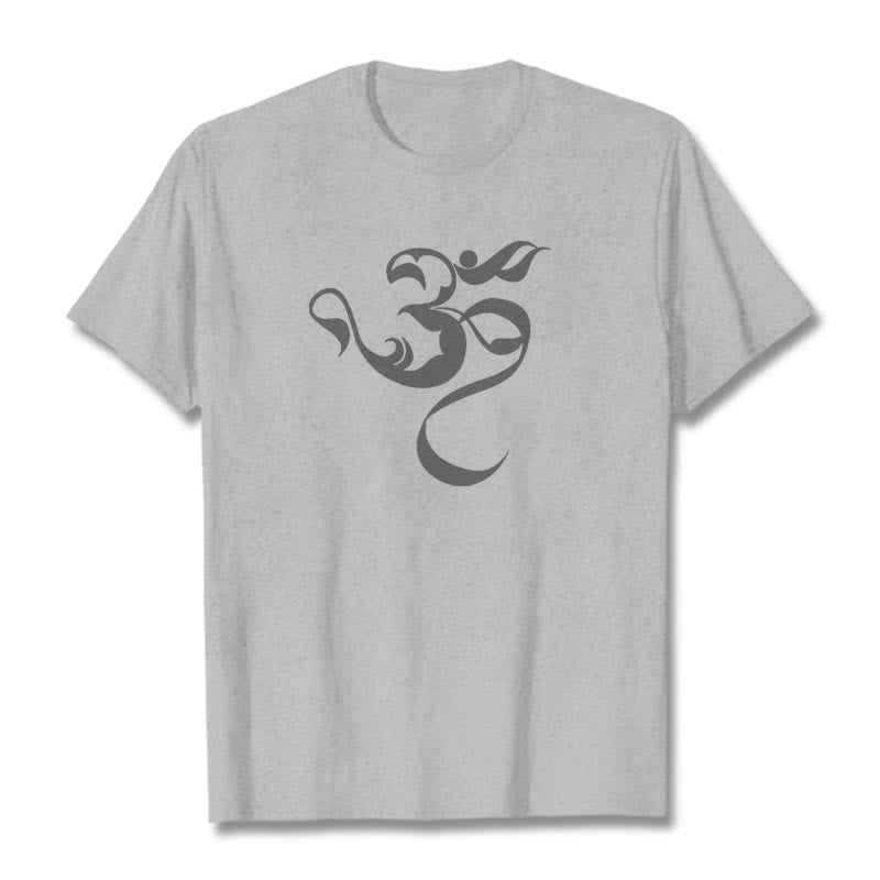 Camiseta de algodón con diseño de figura Om y Buddha Stones - Gris claro - 2XL - image 20