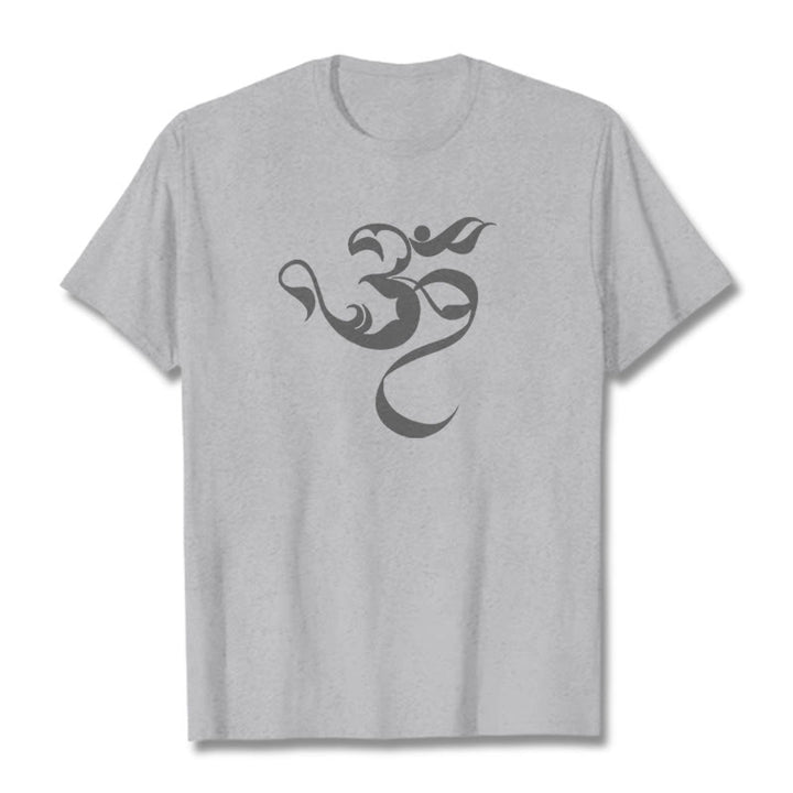 Camiseta de algodón con diseño de figura Om y Buddha Stones - Gris claro - 2XL - image 20