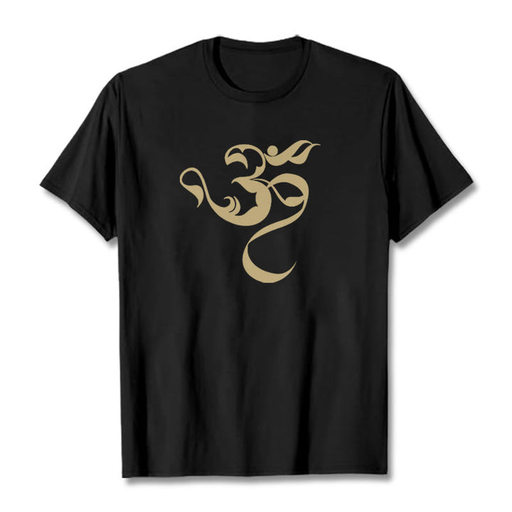 Camiseta de algodón con diseño de figura Om y Buddha Stones - Negro - 2XL - image 0
