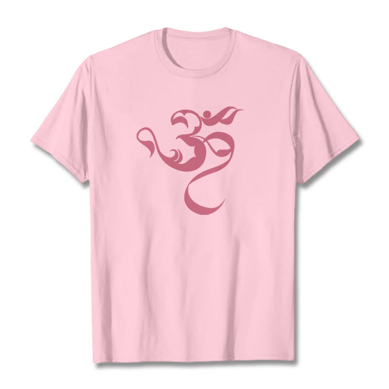 Camiseta de algodón con diseño de figura Om y Buddha Stones - rosa claro - 2XL - image 15