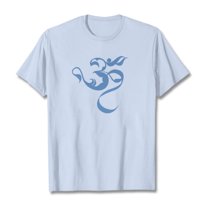 Camiseta de algodón con diseño de figura Om y Buddha Stones - Cian claro - 2XL - image 10