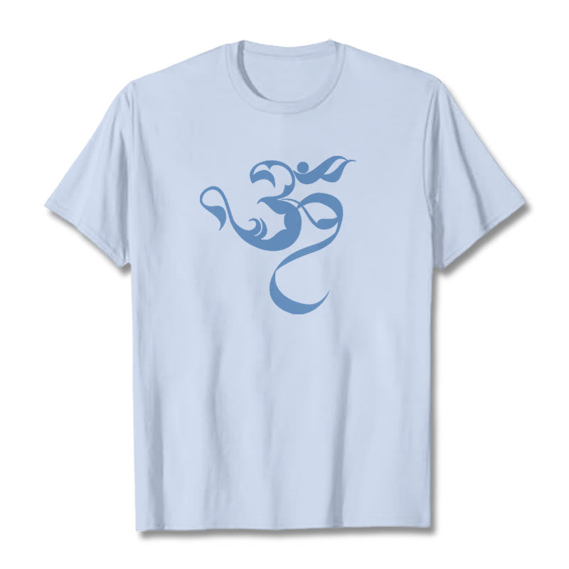 Camiseta de algodón con diseño de figura Om y Buddha Stones - Cian claro - 2XL - image 11