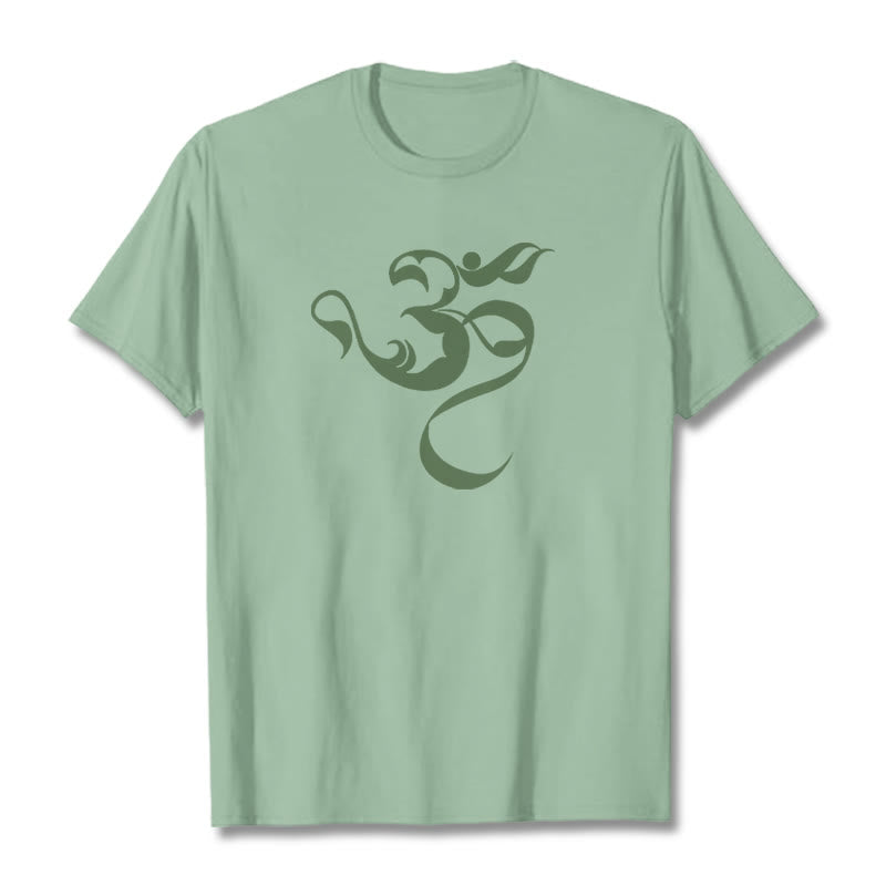 Camiseta de algodón con diseño de figura Om y Buddha Stones - Verde pálido - 2XL - image 18