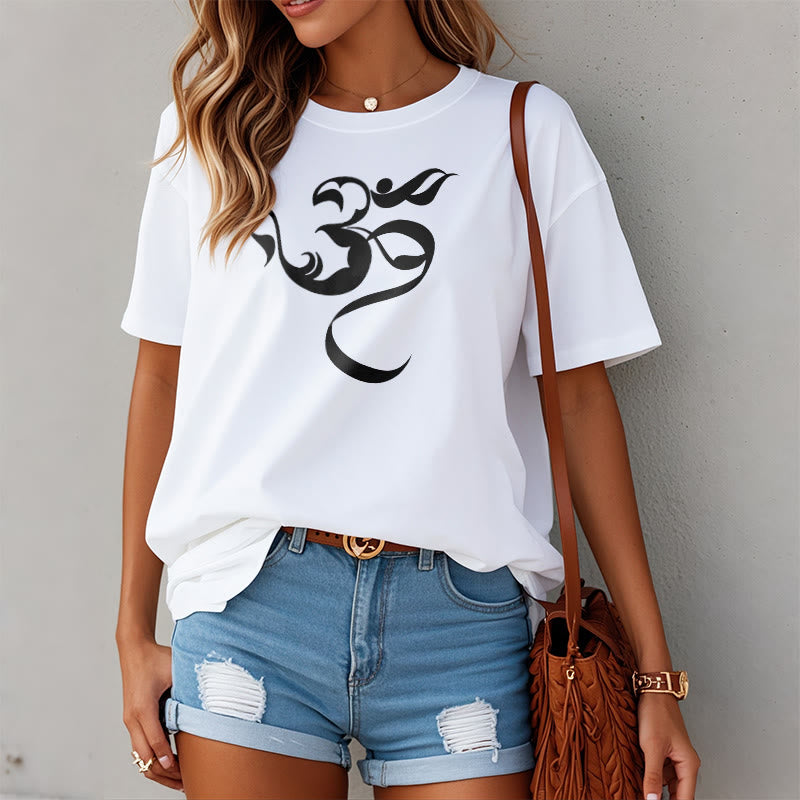 Camiseta de algodón con diseño de figura Om y Buddha Stones - image 7