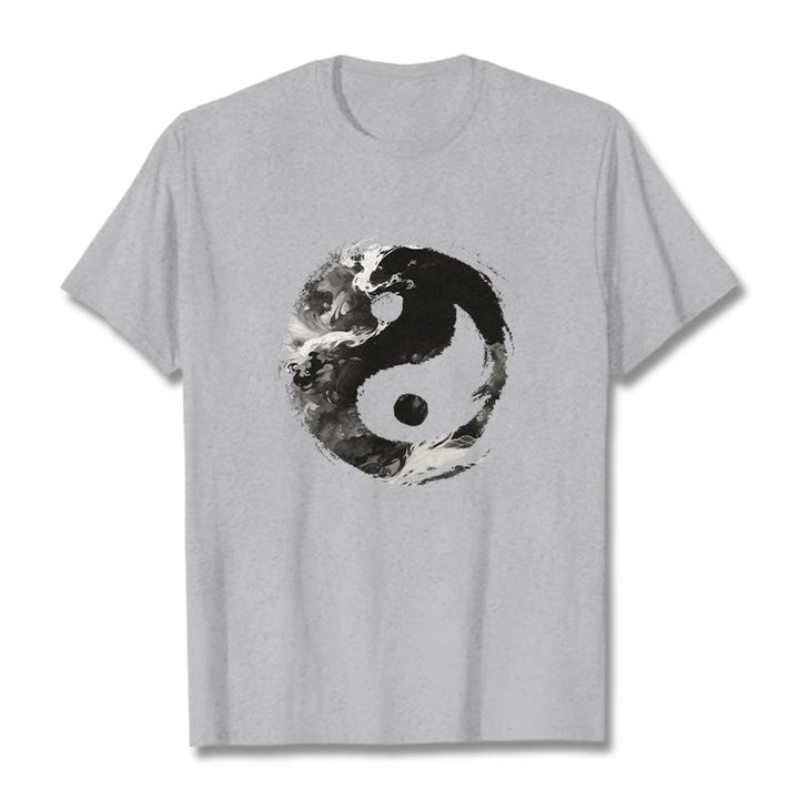 Camiseta de algodón con diseño de Yin Yang y Buddha Stones - Gris claro - 2XL - image 10