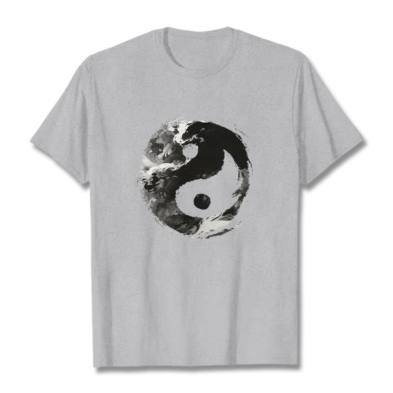Camiseta de algodón con diseño de Yin Yang y Buddha Stones - Gris claro - 2XL - image 11