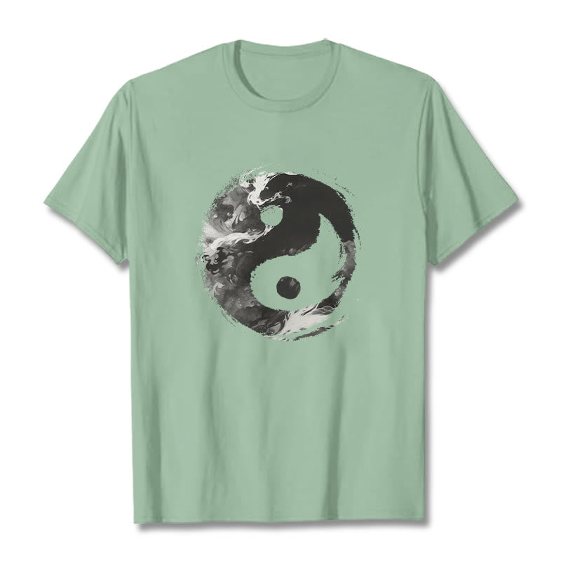 Camiseta de algodón con diseño de Yin Yang y Buddha Stones - Verde pálido - 2XL - image 15