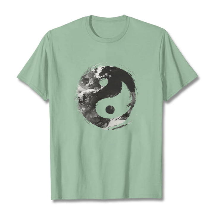 Camiseta de algodón con diseño de Yin Yang y Buddha Stones - Verde pálido - 2XL - image 15