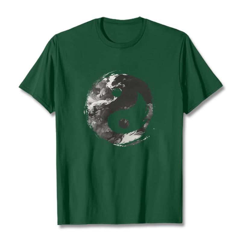 Camiseta de algodón con diseño de Yin Yang y Buddha Stones - Verde bosque - 2XL - image 9