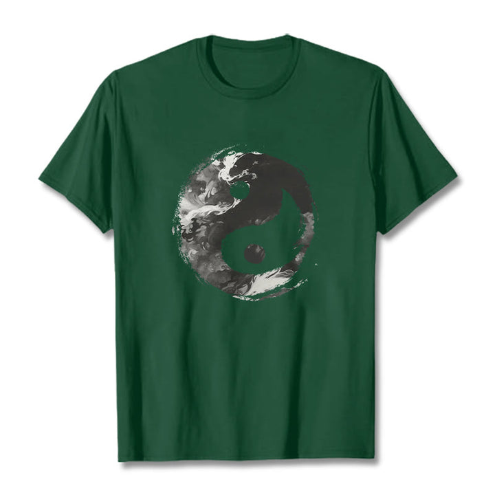 Camiseta de algodón con diseño de Yin Yang y Buddha Stones - Verde bosque - 2XL - image 9