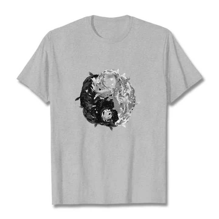 Camiseta de algodón con combinación de peces koi, yin yang y Buddha Stones - Gris claro - 2XL - image 11