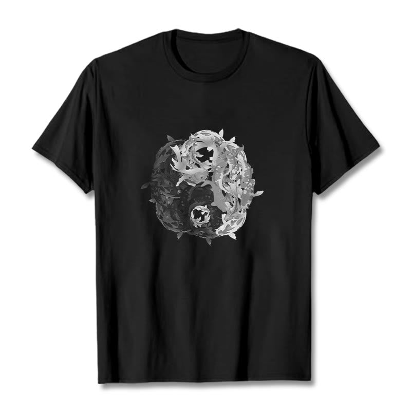 Camiseta de algodón con combinación de peces koi, yin yang y Buddha Stones - Negro - 2XL - image 4