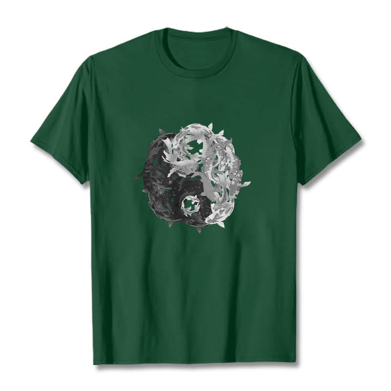 Camiseta de algodón con combinación de peces koi, yin yang y Buddha Stones - Verde bosque - 2XL - image 8