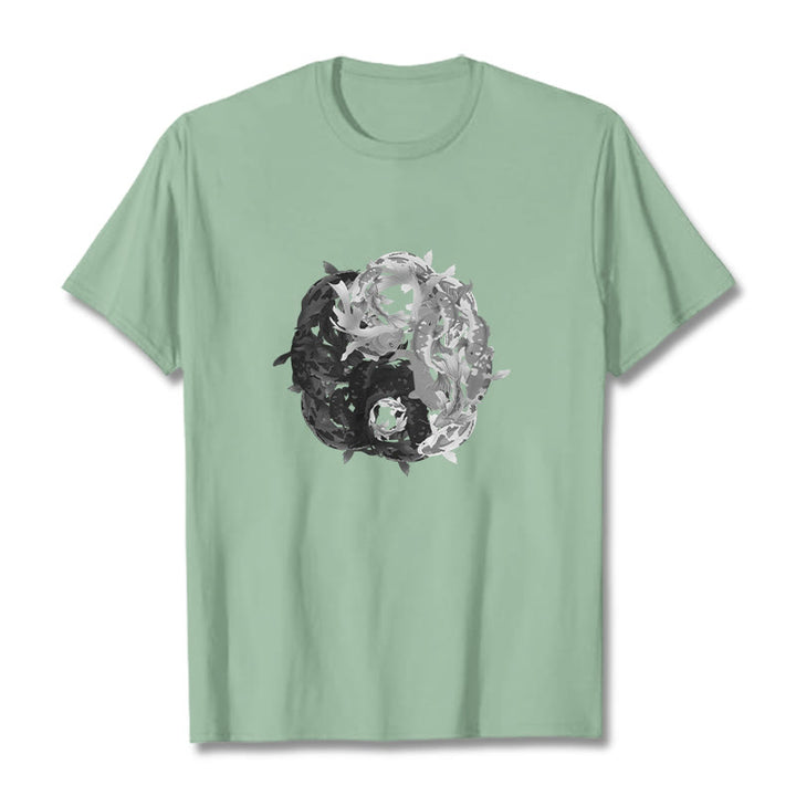 Camiseta de algodón con combinación de peces koi, yin yang y Buddha Stones - Verde pálido - 2XL - image 14