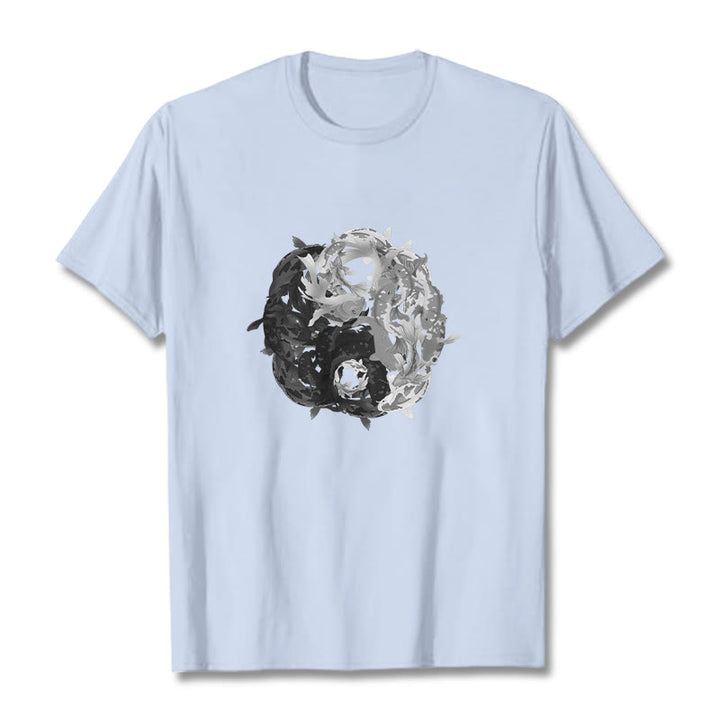 Camiseta de algodón con combinación de peces koi, yin yang y Buddha Stones - Cian claro - 2XL - image 11
