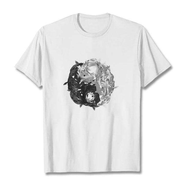 Camiseta de algodón con combinación de peces koi, yin yang y Buddha Stones - Blanco - 2XL - image 0