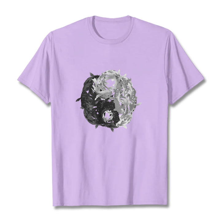 Camiseta de algodón con combinación de peces koi, yin yang y Buddha Stones - Ciruela - 2XL - image 17