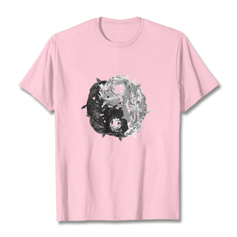 Camiseta de algodón con combinación de peces koi, yin yang y Buddha Stones - rosa claro - 2XL - image 18