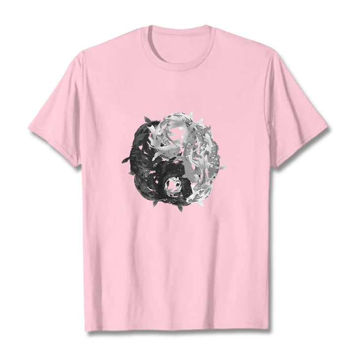 Camiseta de algodón con combinación de peces koi, yin yang y Buddha Stones - rosa claro - 2XL - image 18