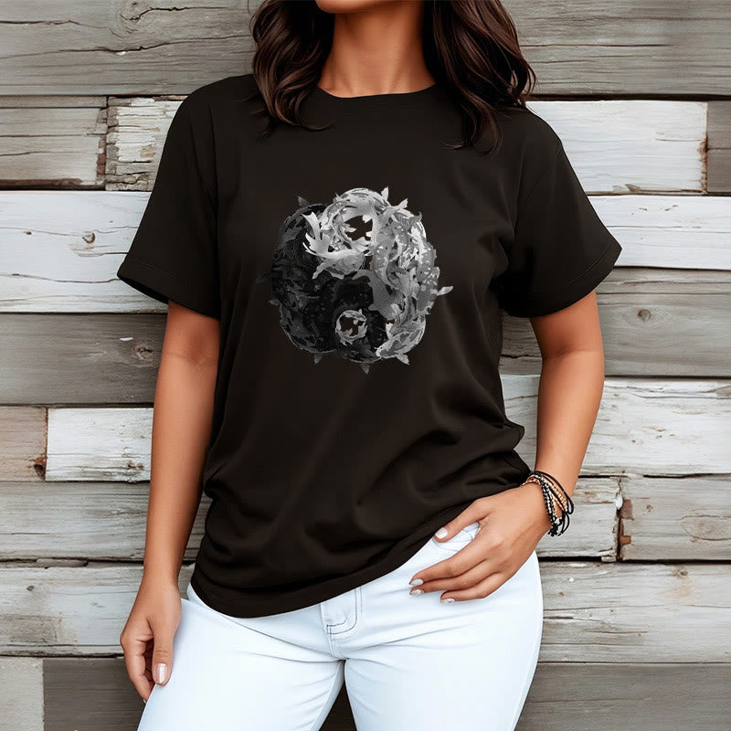 Camiseta de algodón con combinación de peces koi, yin yang y Buddha Stones - image 6