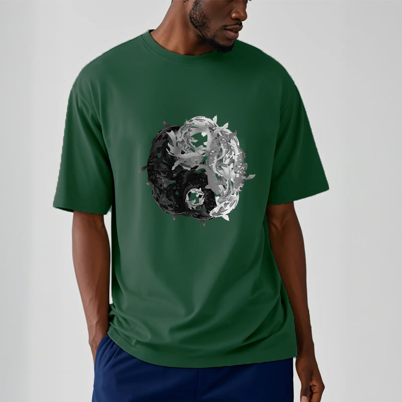 Camiseta de algodón con combinación de peces koi, yin yang y Buddha Stones - image 10