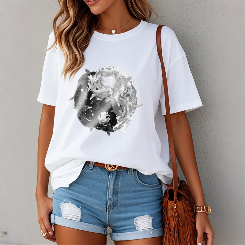 Camiseta de algodón con combinación de peces koi, yin yang y Buddha Stones - image 1