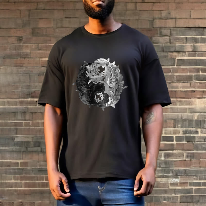 Camiseta de algodón con combinación de peces koi, yin yang y Buddha Stones - image 8