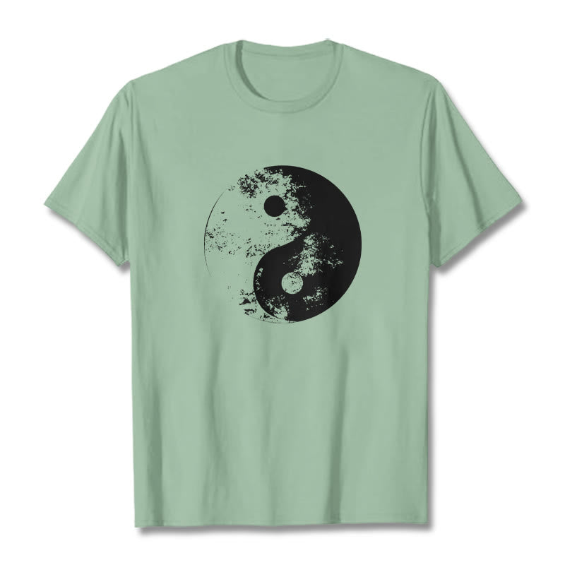 Camiseta de algodón con estampado de tai chi y yang y Buddha Stones - Verde pálido - 2XL - image 15