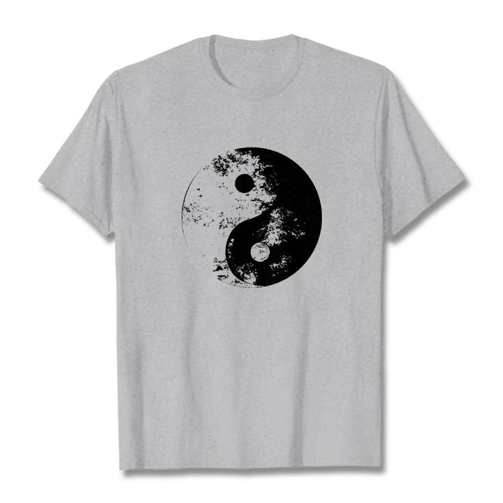 Camiseta de algodón con estampado de tai chi y yang y Buddha Stones - Gris claro - 2XL - image 10