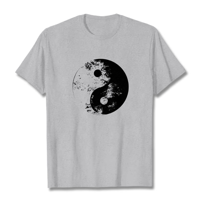 Camiseta de algodón con estampado de tai chi y yang y Buddha Stones - Gris claro - 2XL - image 11