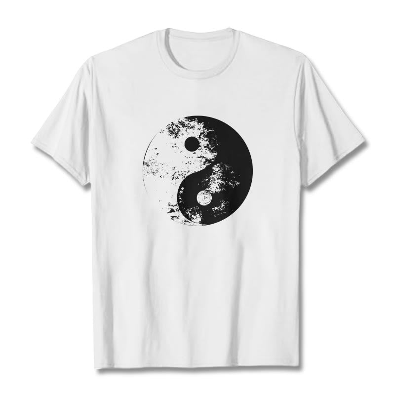 Camiseta de algodón con estampado de tai chi y yang y Buddha Stones - Blanco - 2XL - image 1
