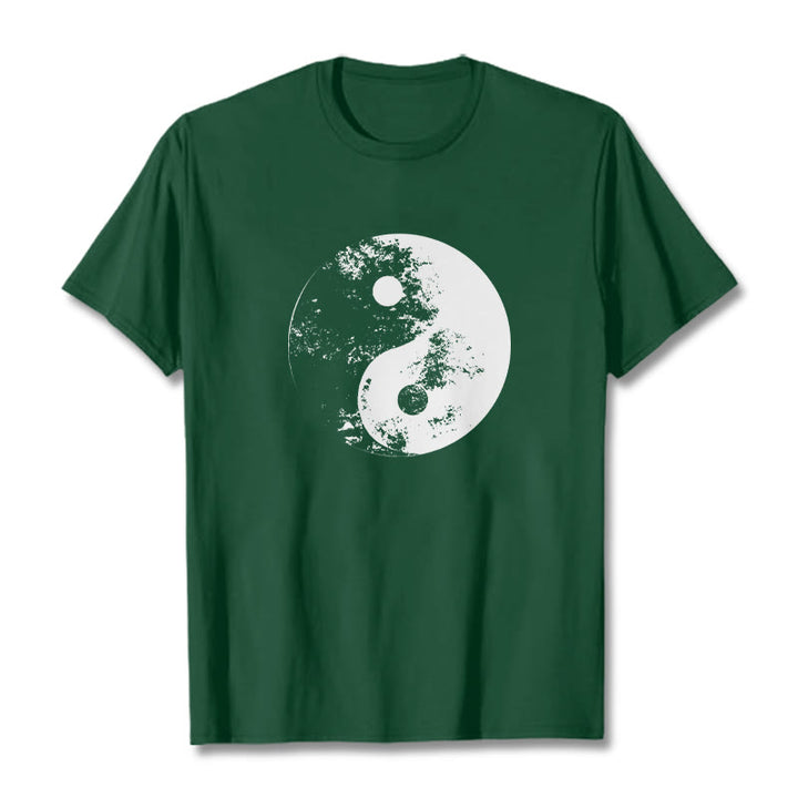 Camiseta de algodón con estampado de tai chi y yang y Buddha Stones - Verde bosque - 2XL - image 9