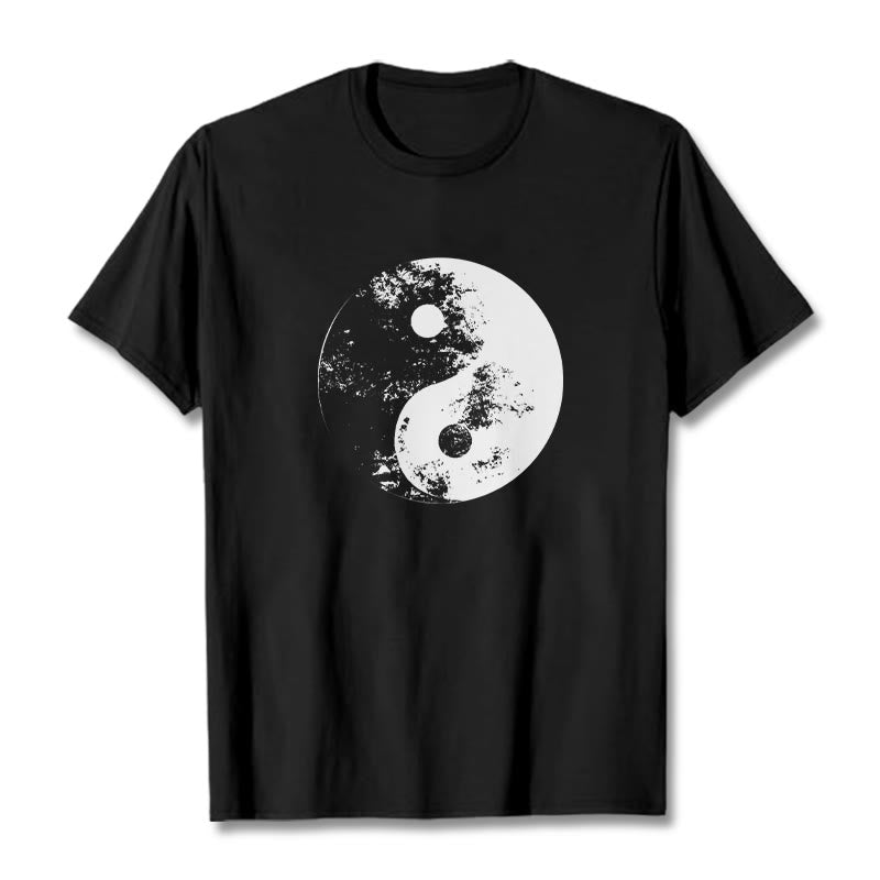 Camiseta de algodón con estampado de tai chi y yang y Buddha Stones - Negro - 2XL - image 4