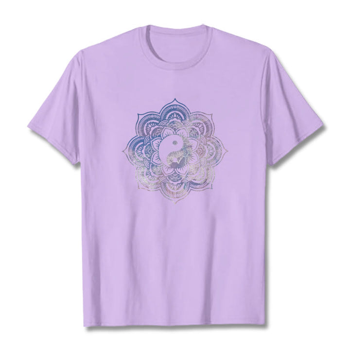 Camiseta de algodón con diseño de mandala y yang y Buddha Stones - Ciruela - 2XL - image 3