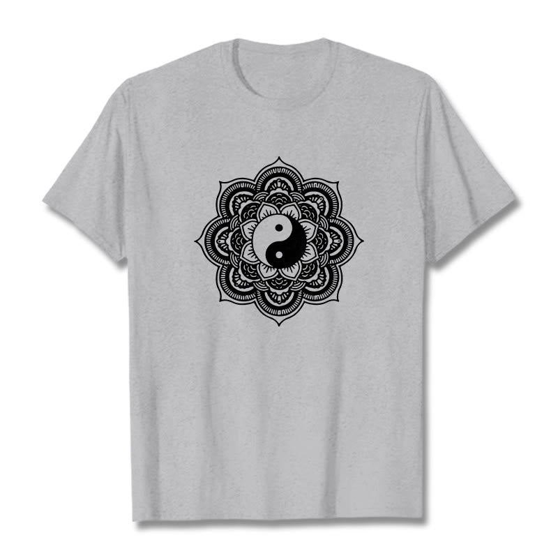 Camiseta de algodón con diseño de mandala y yang y Buddha Stones - Gris claro - 2XL - image 18