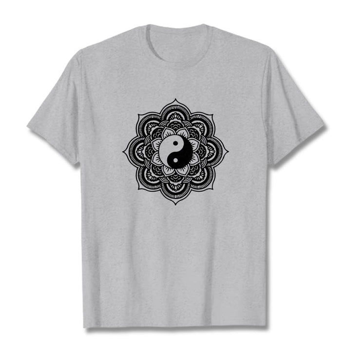 Camiseta de algodón con diseño de mandala y yang y Buddha Stones - Gris claro - 2XL - image 18