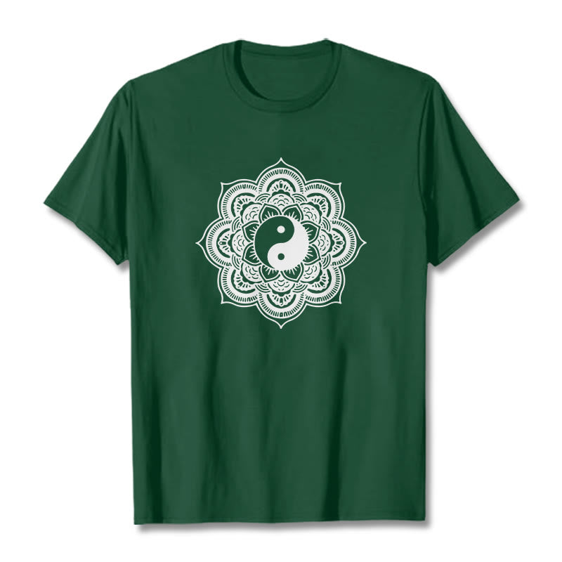 Camiseta de algodón con diseño de mandala y yang y Buddha Stones - Verde bosque - 2XL - image 9