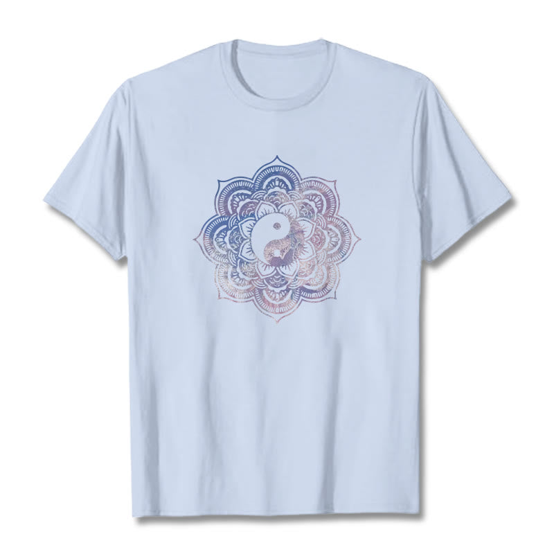 Camiseta de algodón con diseño de mandala y yang y Buddha Stones - Cian claro - 2XL - image 0